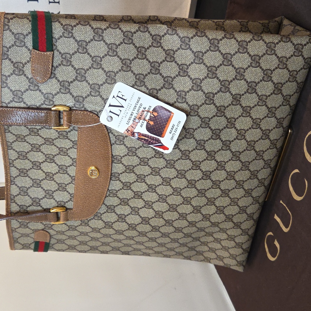 GUCCI 1970's Accessories Collection coated canvas/leather/webbing large tote bag - Picture 5 of 17